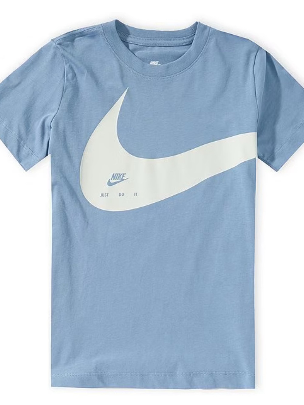 Nike Boys' Light Blue Tee with Oversized White Swoosh